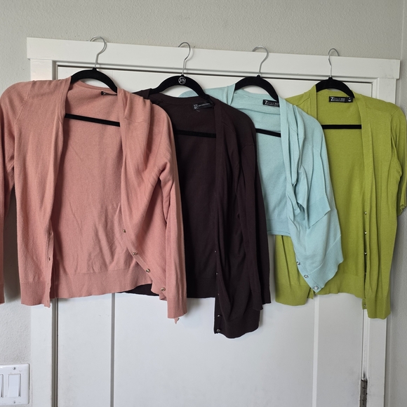 7th avenue Sweaters - Elegant Women's Cardigan Set - Peach, Chocolate, Mint, Lime